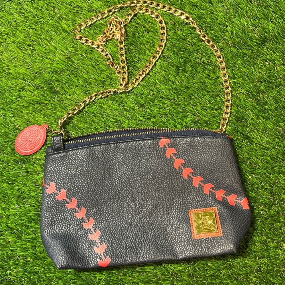 St Louis Cardinals MLB Navy Blue Pebbled Crossbody‎ Bag Baseball Stitch
